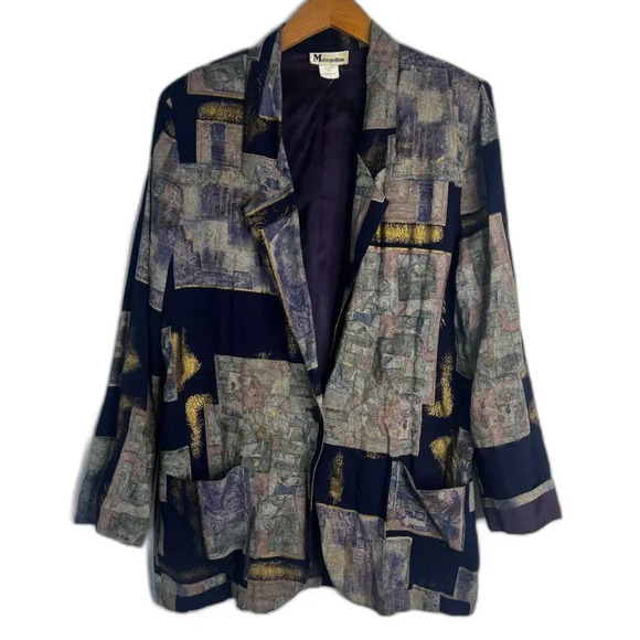 Metropolitan Vintage Artsy One Button Purple Tapestry Blazer Size 12 - Picture 1 of 9